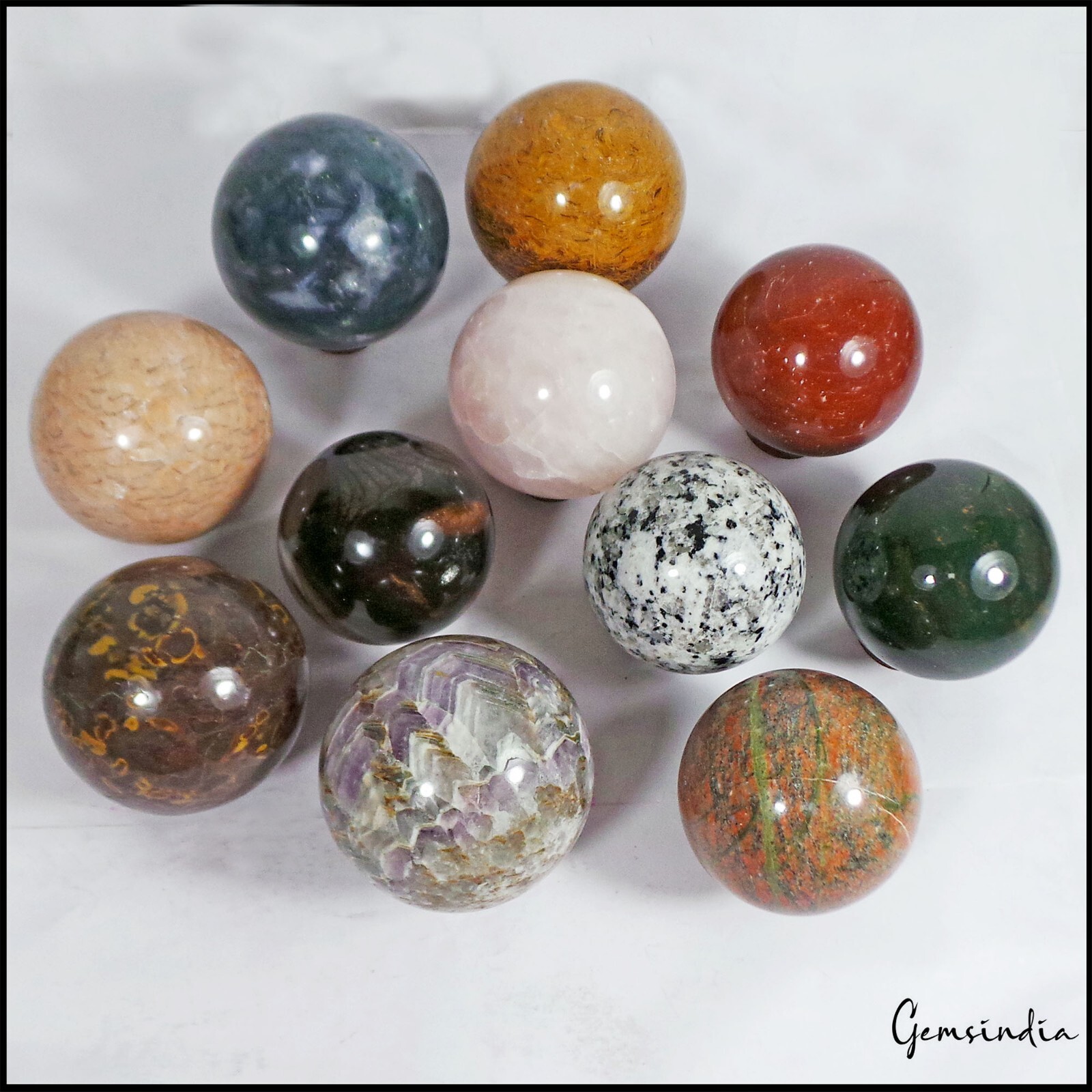 4.2 kilo 11 Pcs Set Of Multigems Crystal Sphere Ball Polished Healing w/ Stand