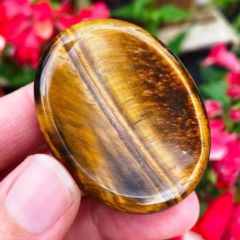 Tiger’s Eye Natural Worry Stone, Anti-Anxiety Palm Stone Healing Wellness Gift