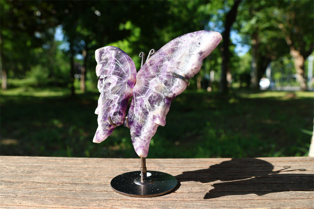 5.2” A pair Natural Dream Amethyst Butterfly Wing Reiki Crystal Skull Decor