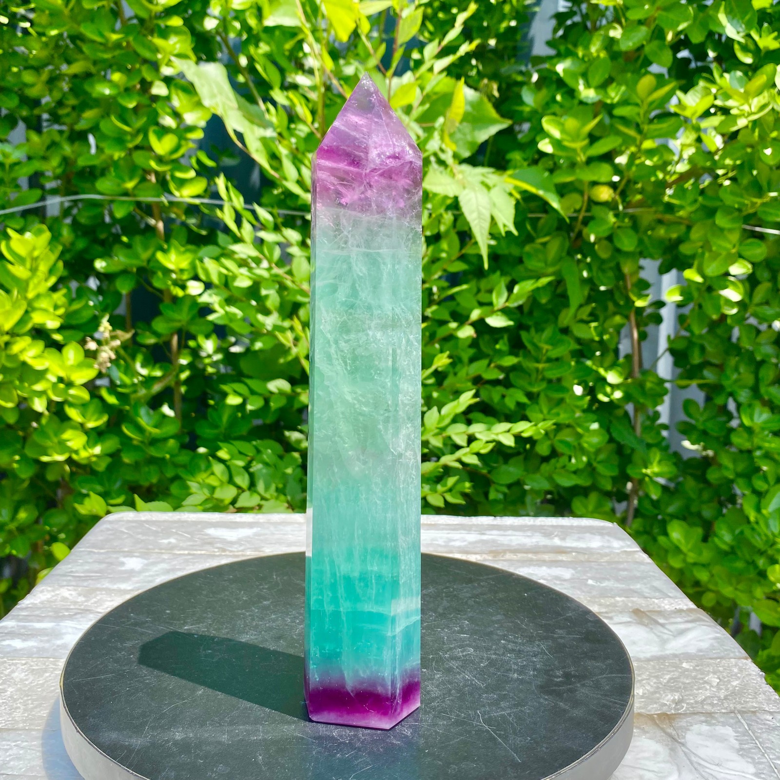 2.09LB Natural Rainbow Fluorite Obelisk Quartz Crystal Wand Tower Point Heal