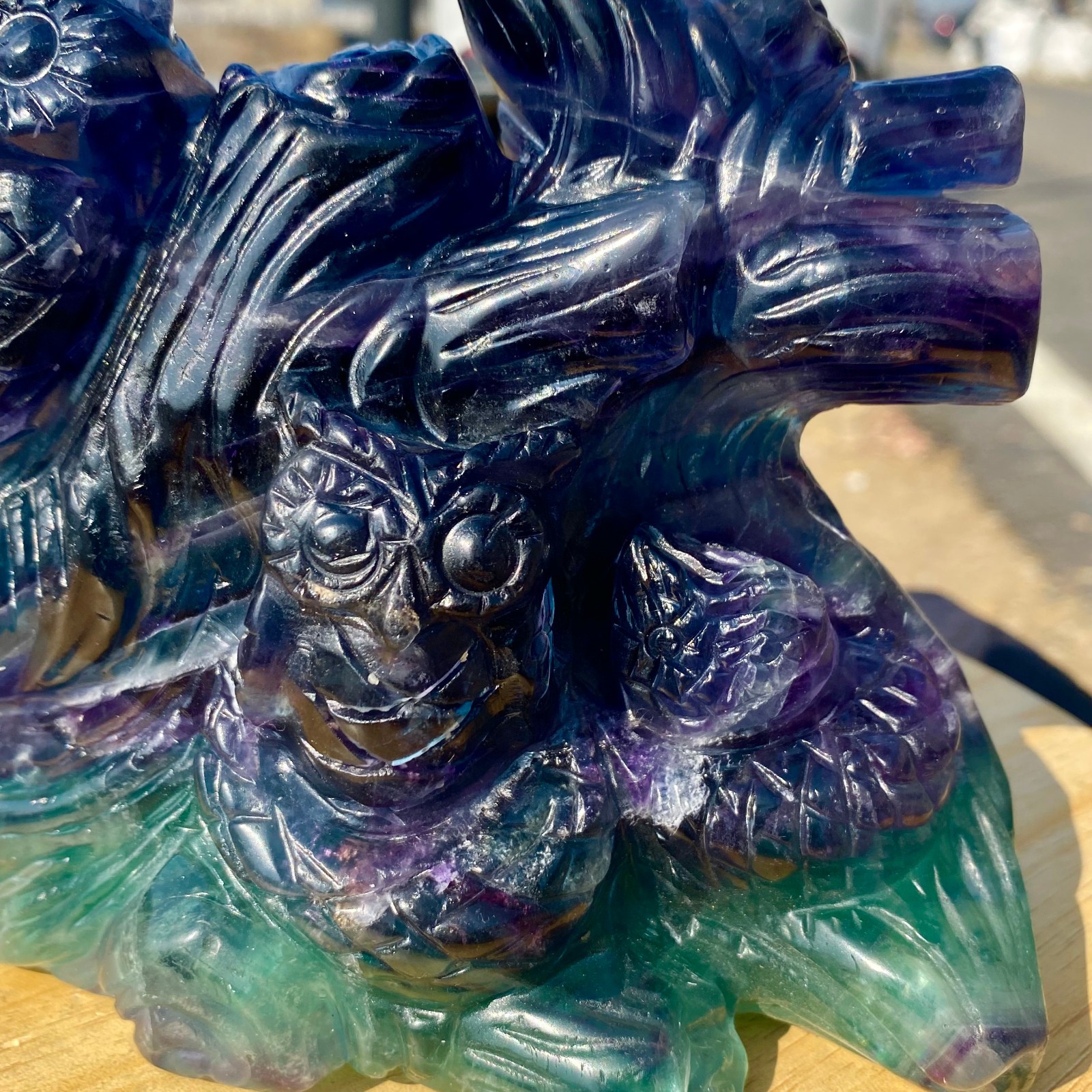 4.96LB Natural Fluorite Hand Carved Owl Statue Crystal Healing Reiki Stone