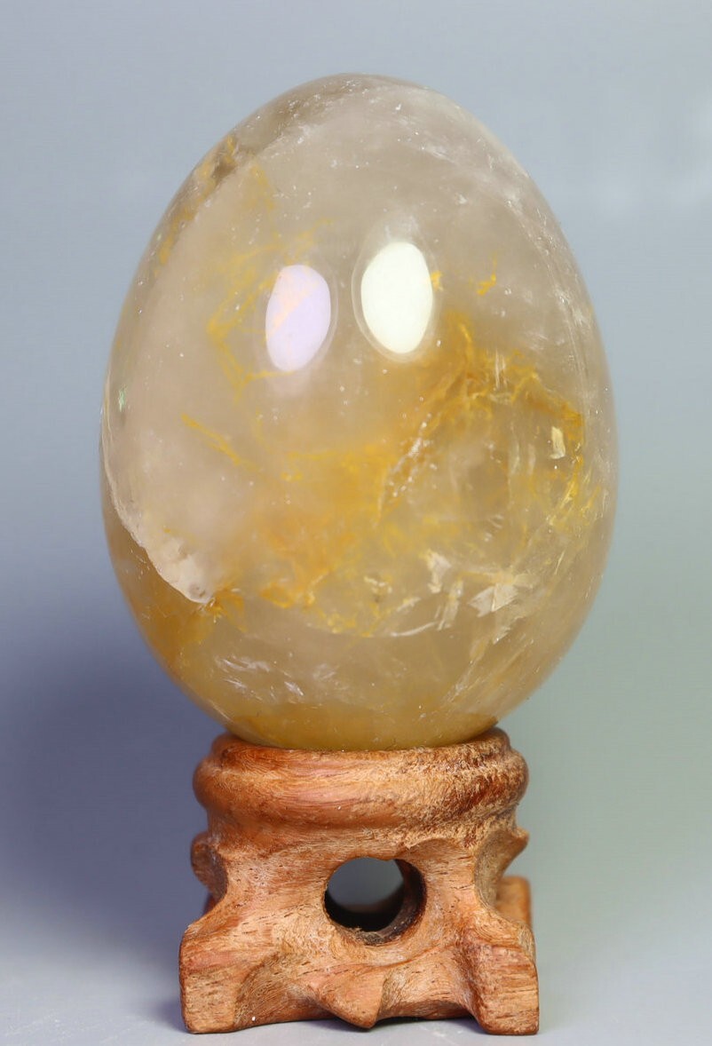 NATURAL Yellow PHANTOM MULTI INCLUSIONS Rainbow Quartz CRYSTAL Sphere Egg/Stand