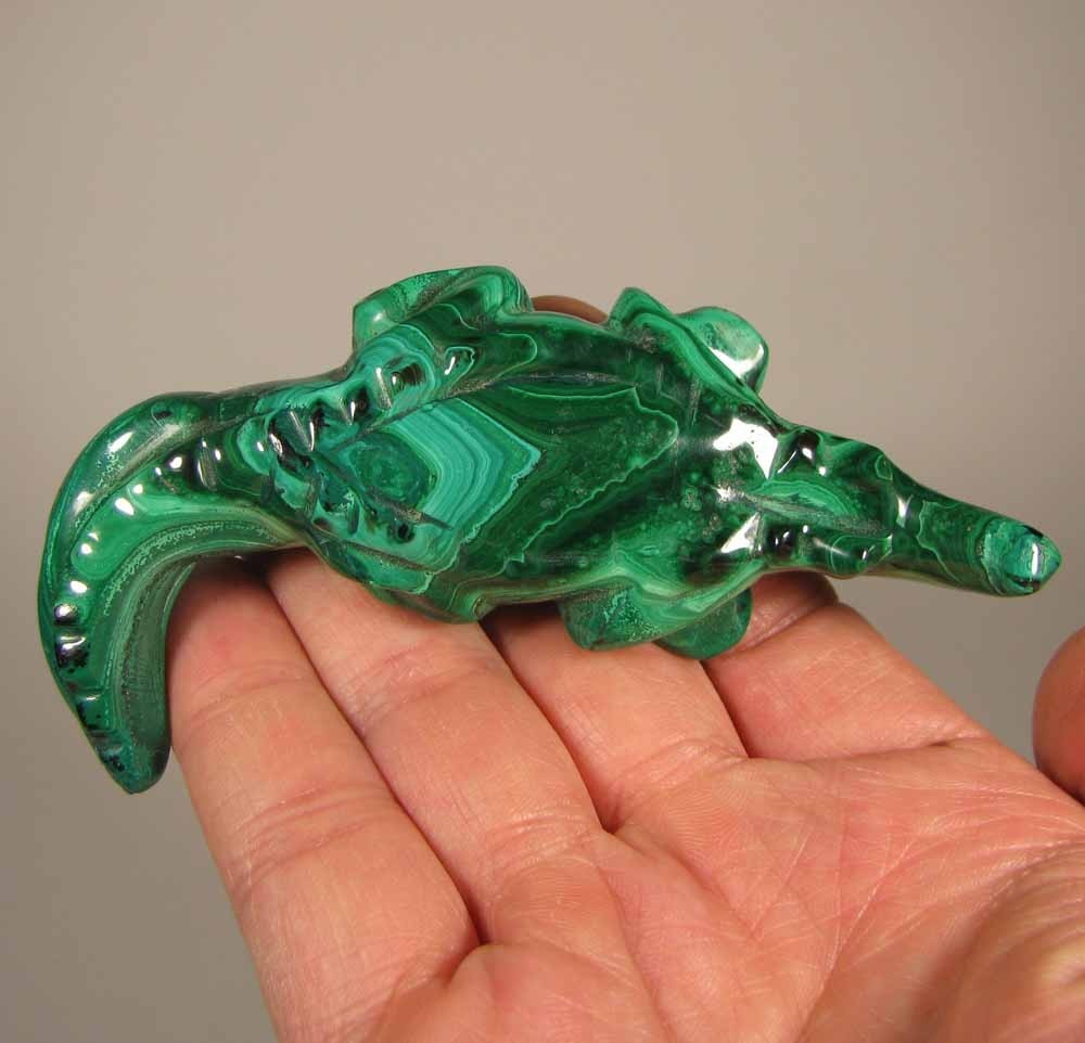 4.1″ Handcarved MALACHITE ALLIGATOR Gemstone Animal Carving – Congo, Africa
