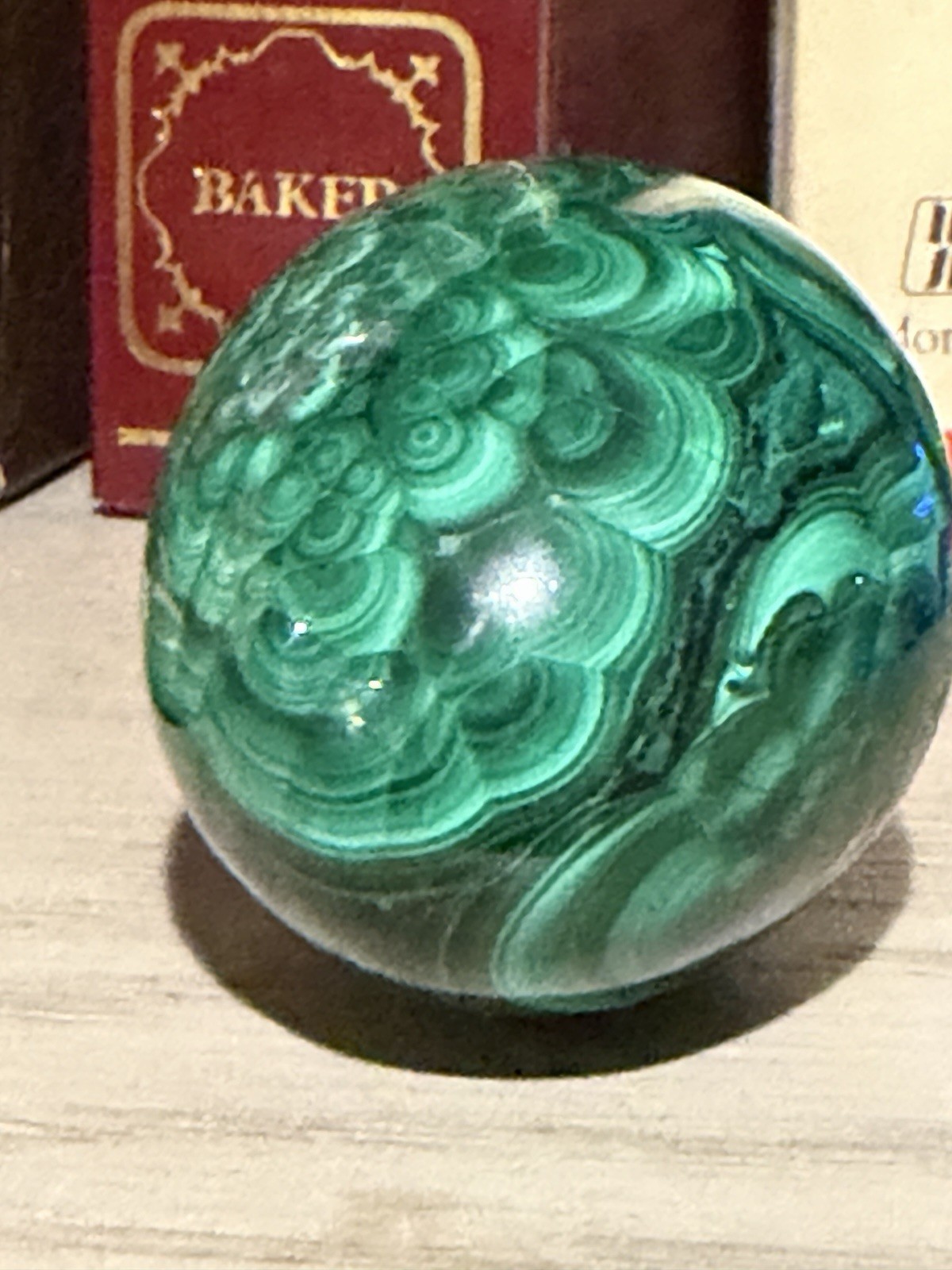 Malachite Egg 2” L x 1-5/8” and 172 Gr Paperweight