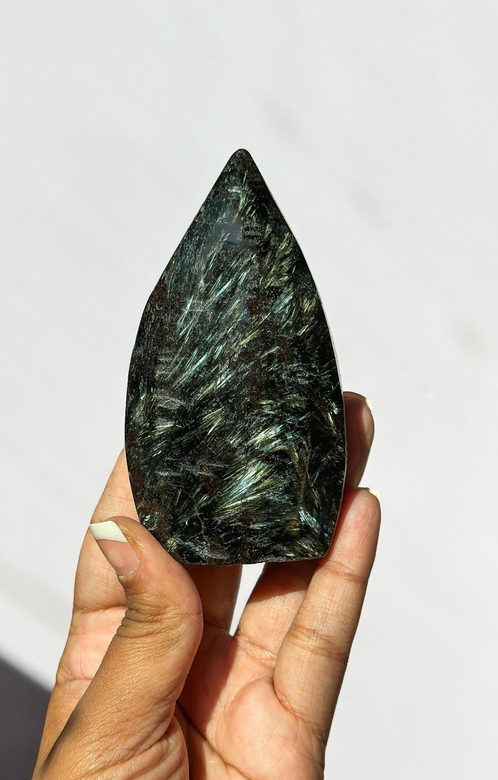 Natural Arfvedsonite Flame Crystal Polished Stone Decor Free US Shipping
