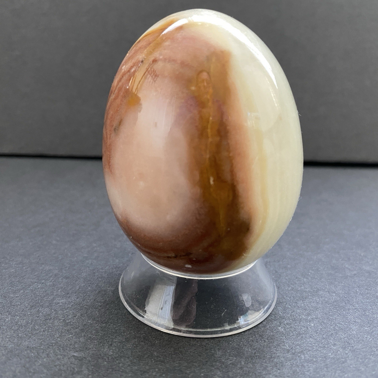 Natural Onyx Stone Egg With Stand Hand Polished Banded Agate Calcite Crystal