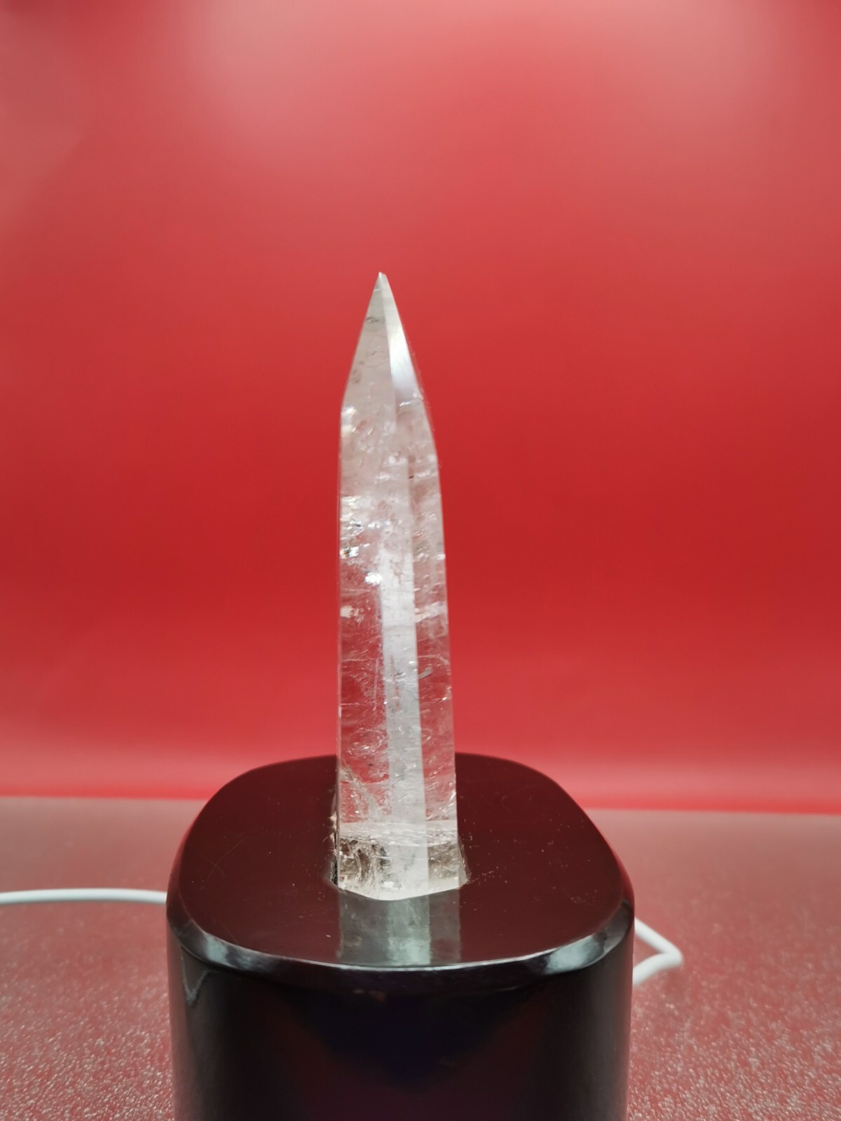 Natural Clear Quartz Double Point Obelisk Crystal With Custom Light Stand 364G