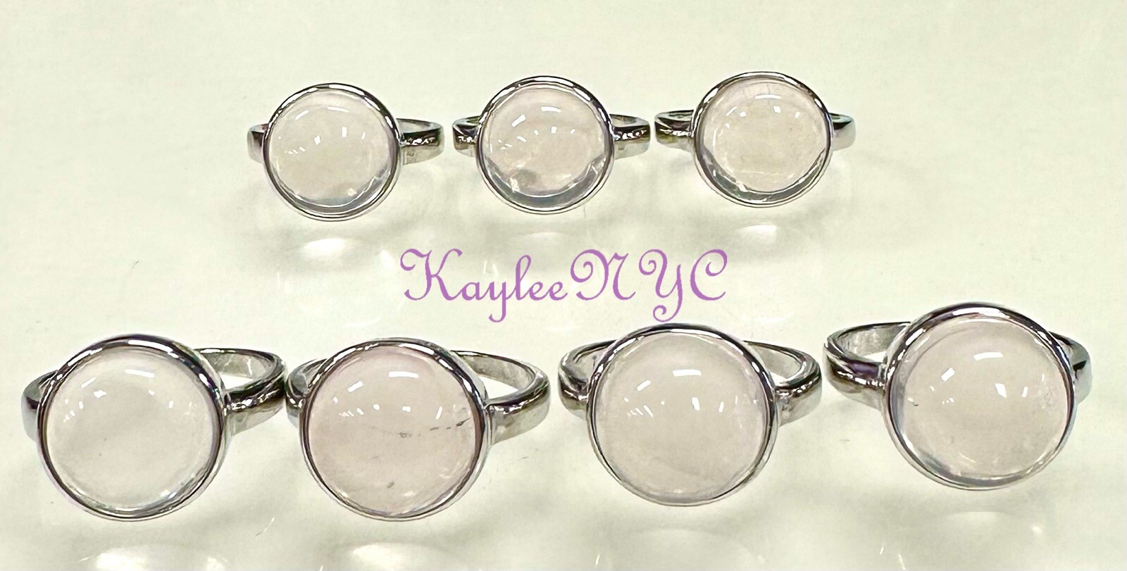 Wholesale Lot 7 Pcs Natural Rose Quartz White Bronze Rings Crystal Healing