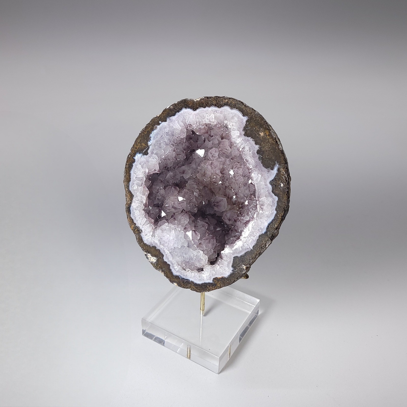 Large Coconut Geode Purple Amethyst Metal Stand Lucite Pedestal Base MCM Decor