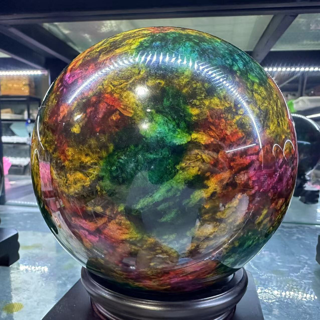 Natural “Seven Colors Jade” sphere quartz polished ball decor gift+stand 12LB+