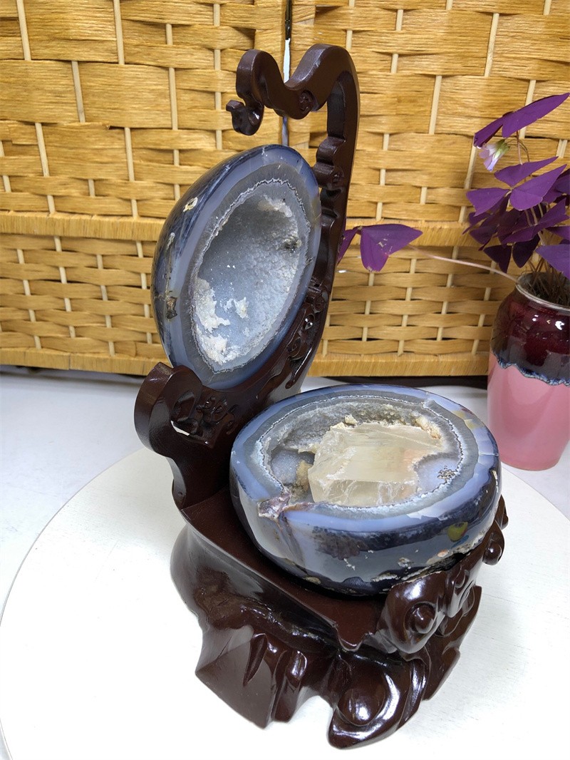 6.11LBNatural Agate Crystal Geode Quartz Bowl Wealth Spirit Energy Healing+Stand