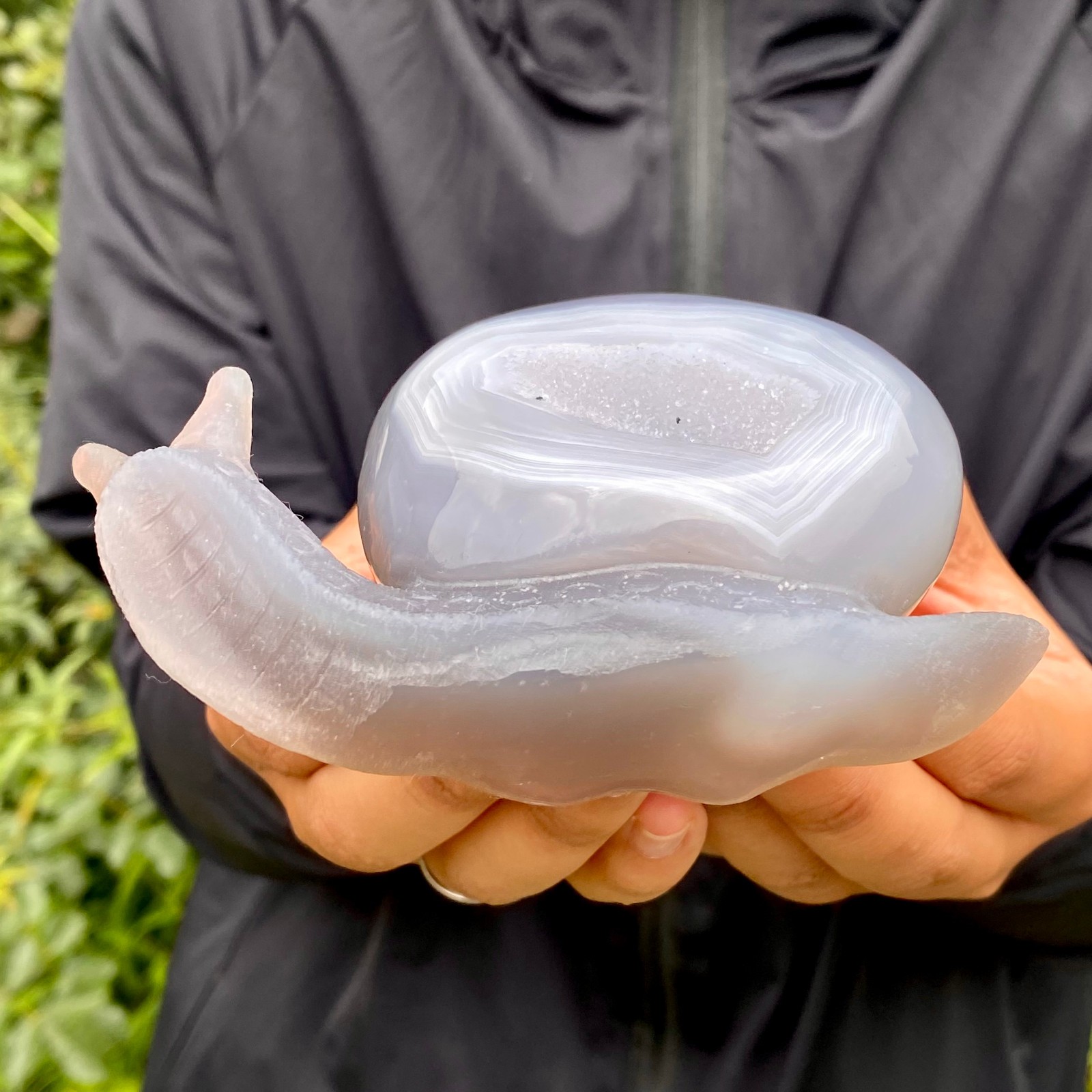 360G Natural Ocean Agate Snail Hand Carving Gemstone Ornament Home Decoration