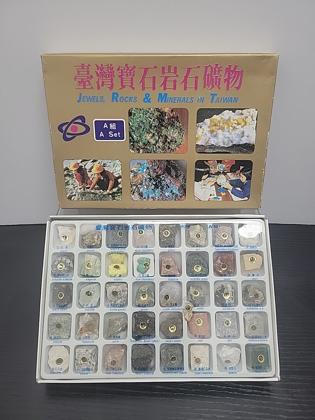 Vintage Retro Taiwan Rock & Mineral Set 40 Labeled Education Class Specimens