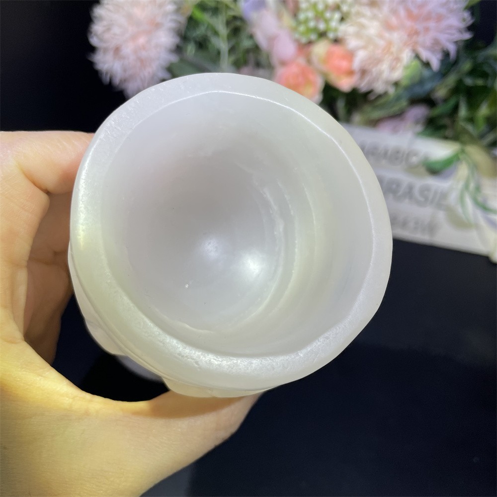 0.9LB 3.9″Natural Pink Jade Skull Cup Crystal Reiki Heal Decor Gift Wine Glass