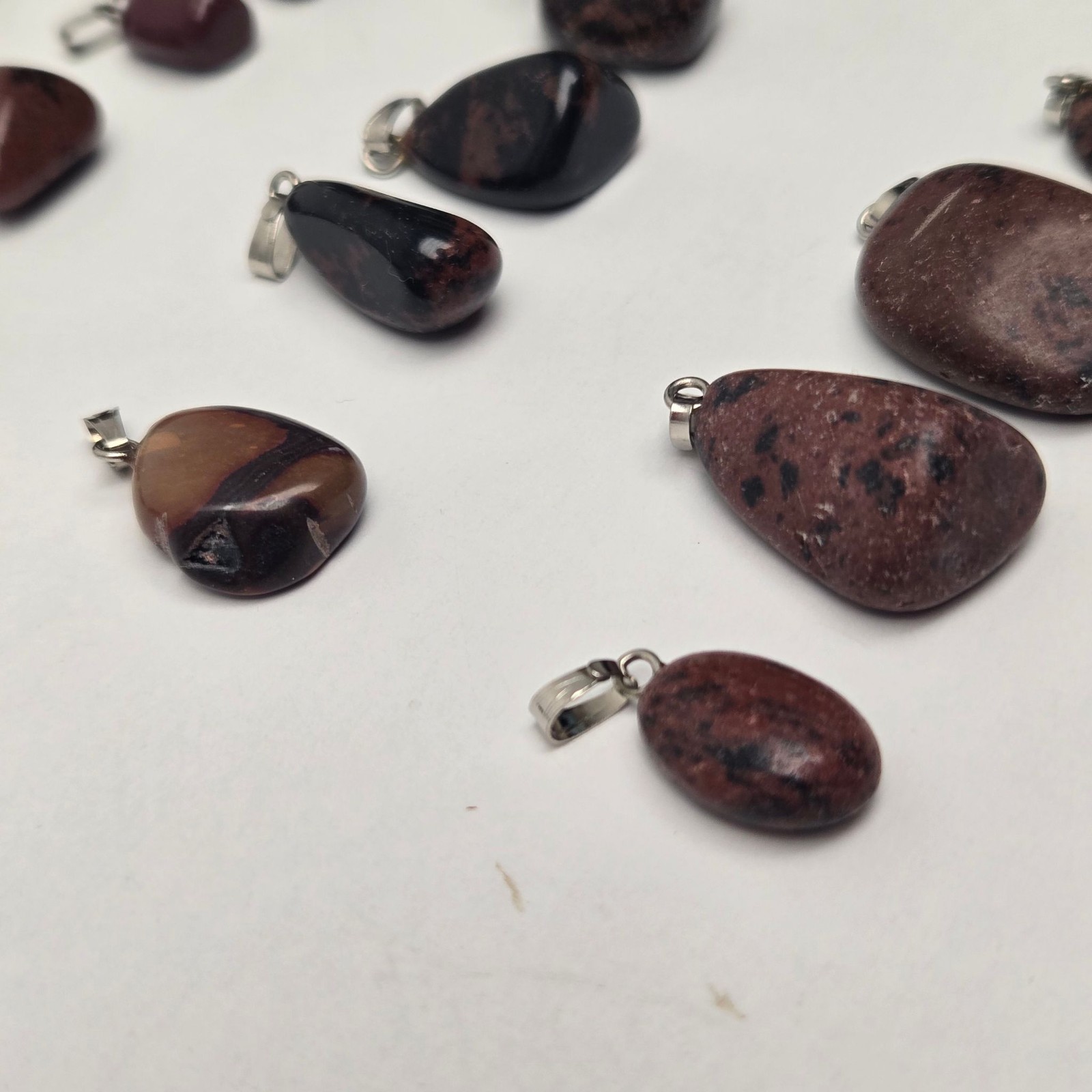 Lot 20 Mahogany Obsidian Tumbled Stone Pendants Natural Polished Rock Jewelry