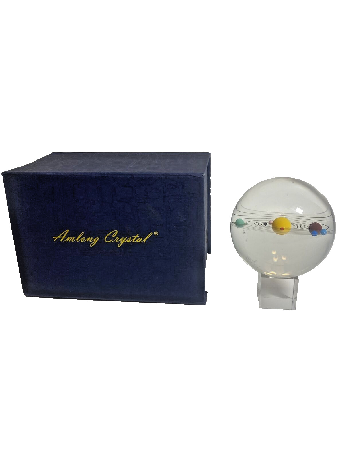 Amlong Crystal Solar System Crystal Ball Crystal Stand In Original Box 4.25″