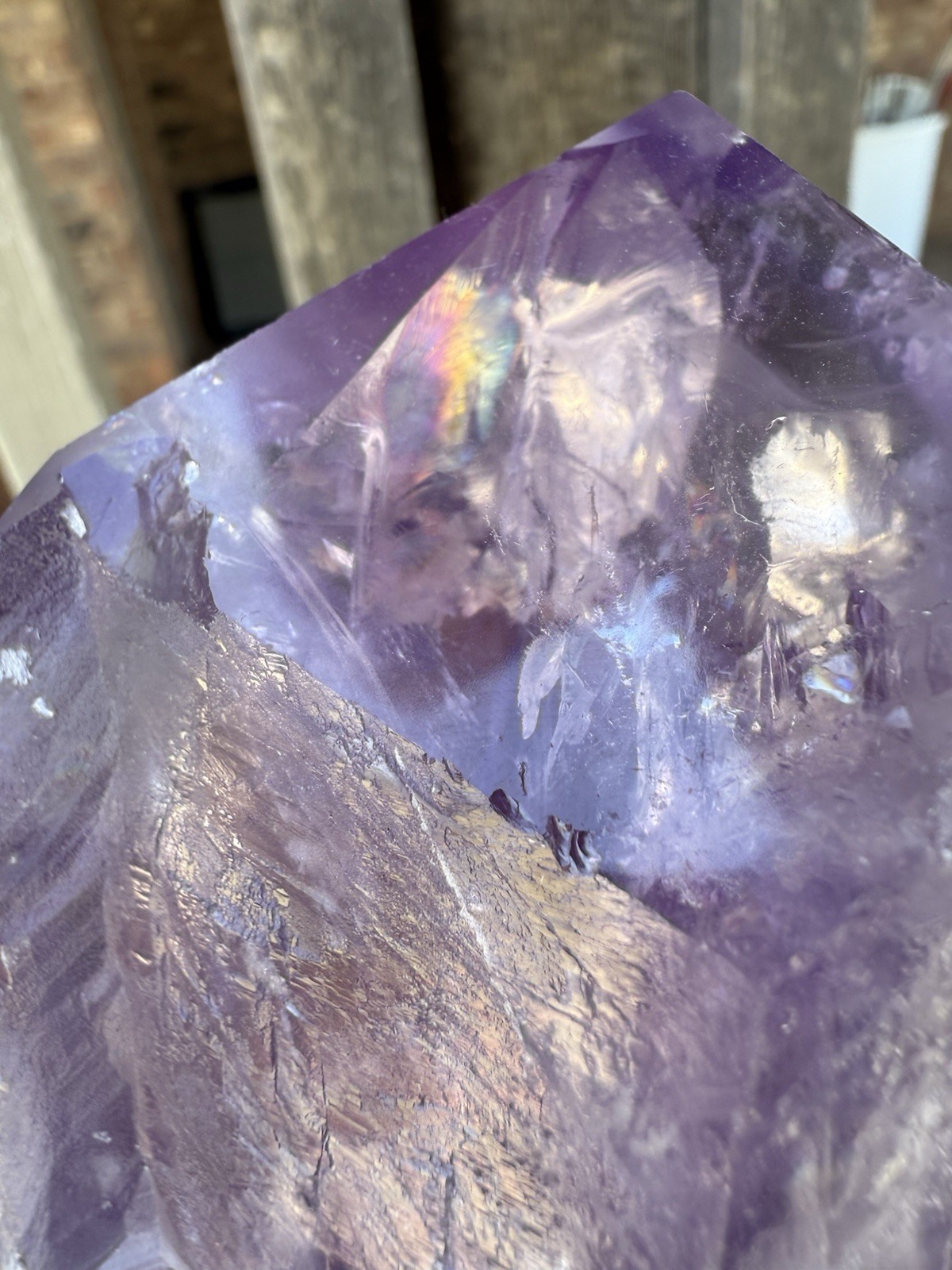 1lb Lavender Purple Amethyst Root Point Wand With Stand 5 1/2in Clear Rainbows