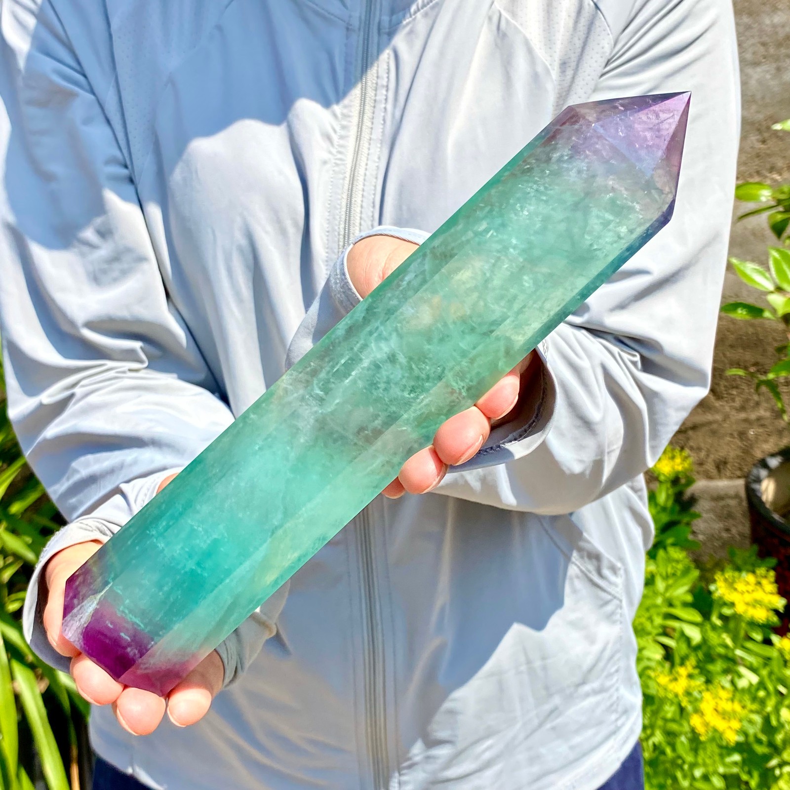 1.84LB Natural Fluorite Crystal Column Magic Wand Obelisk Point Earth Healing