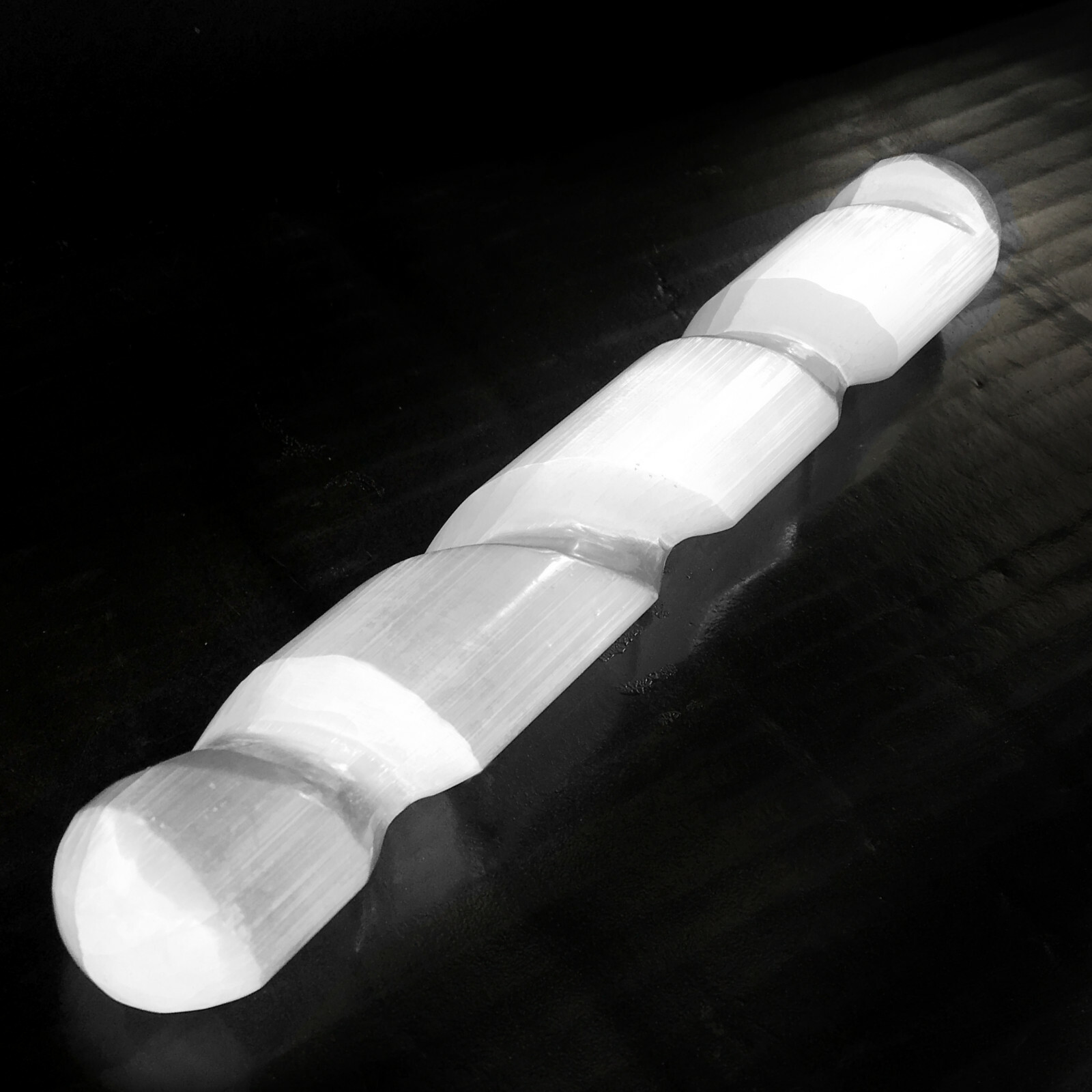 Selenite Crystal Massage Wand 8 ” Spiral Polished XL Round Point Tip Reiki Energ
