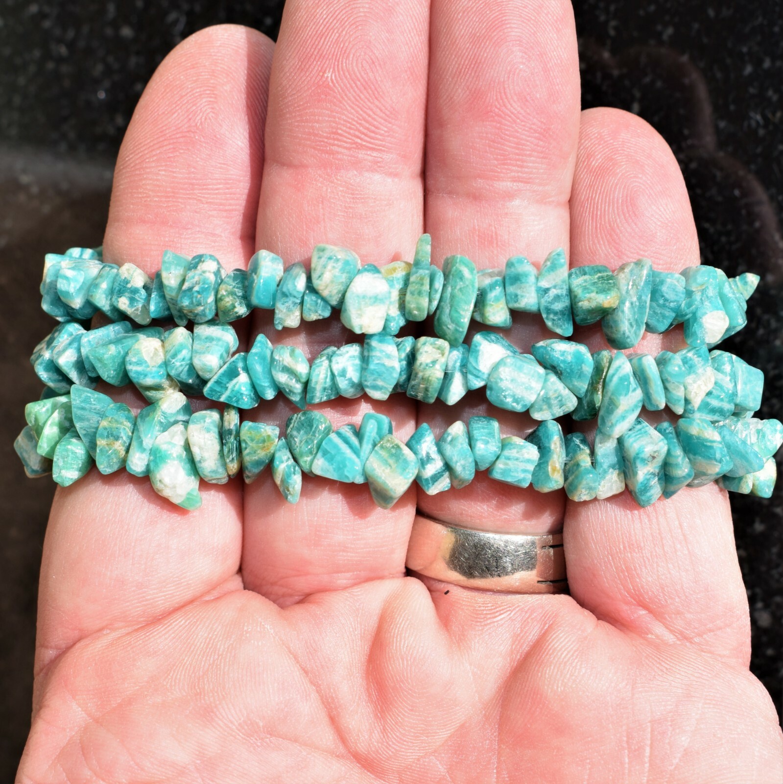 Premium CHARGED Amazonite Crystal Chip Stretchy Bracelet+ Selenite Puffy Heart