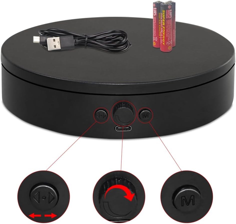 Rotating Display Stand 4.53″ Black Motorized Turntable Adjustable Speed for Phot