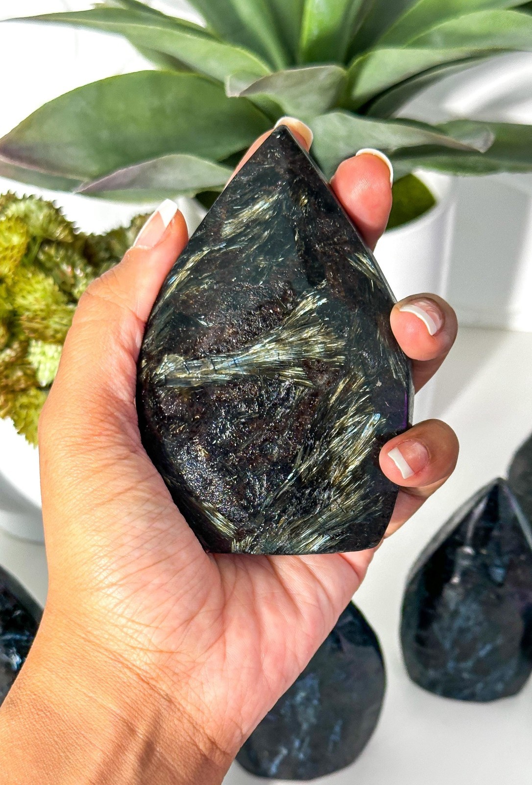 Natural Arfvedsonite Flame Crystal Polished Stone Decor Free US Shipping
