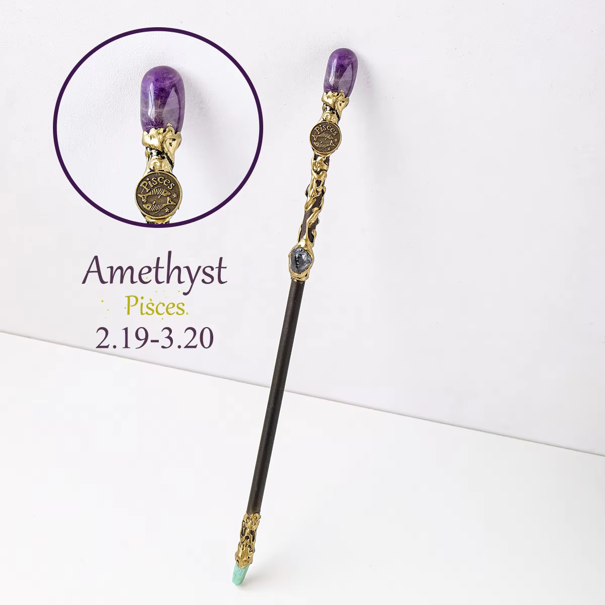 Handmade Natural Zodiac Medallion Crystal Wand with Birthstone Unique 11″–11.5″