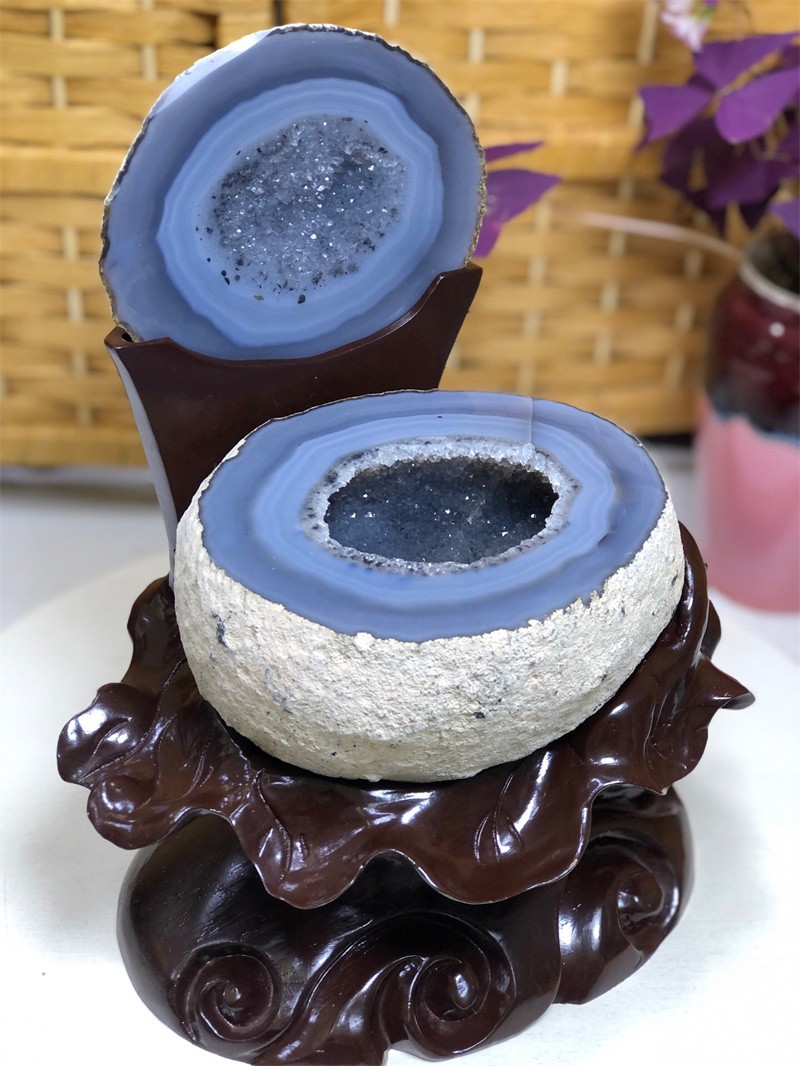 6.75LBNatural Agate Crystal Geode Quartz Bowl Wealth Spirit Energy Healing+Stand