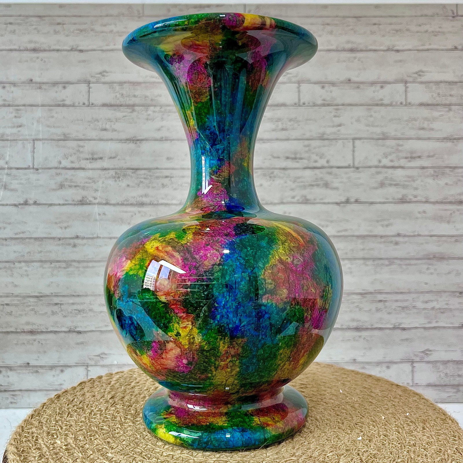 Natural Seven Color Jade Crystal Vase Serpentine Polished Art 5.7 lb