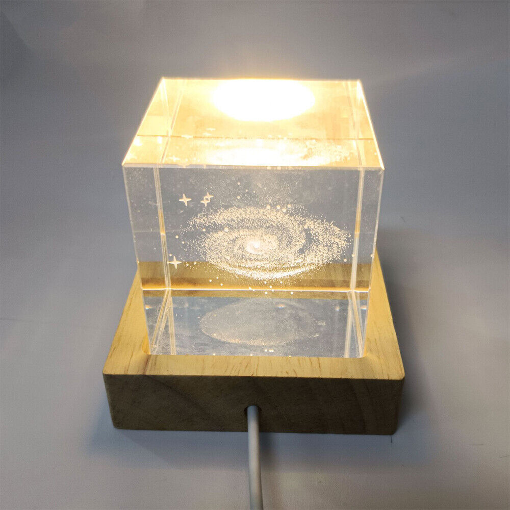 2Pcs Resin LED Lights Display Base Wooden Lighted Base Stand for Laser Crystal