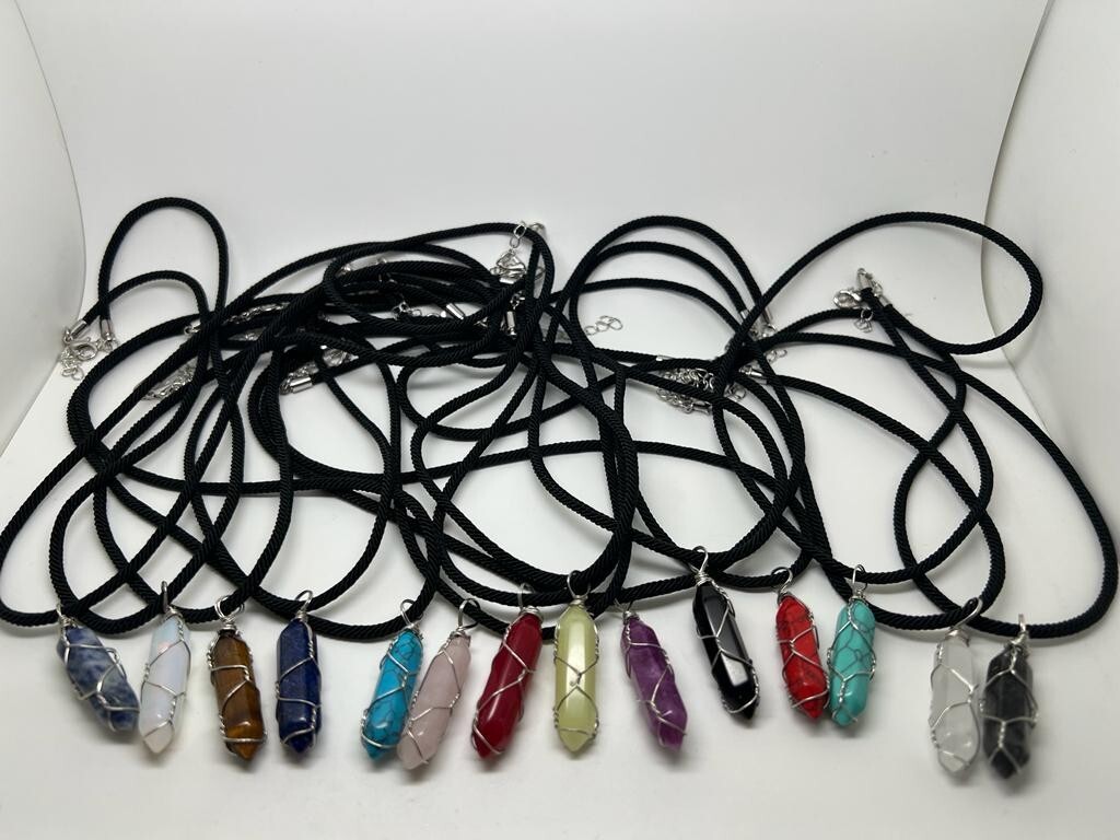 Trendy All Colors Healing Crystal Necklace Natural Gemstone Chakra Quartz Energy