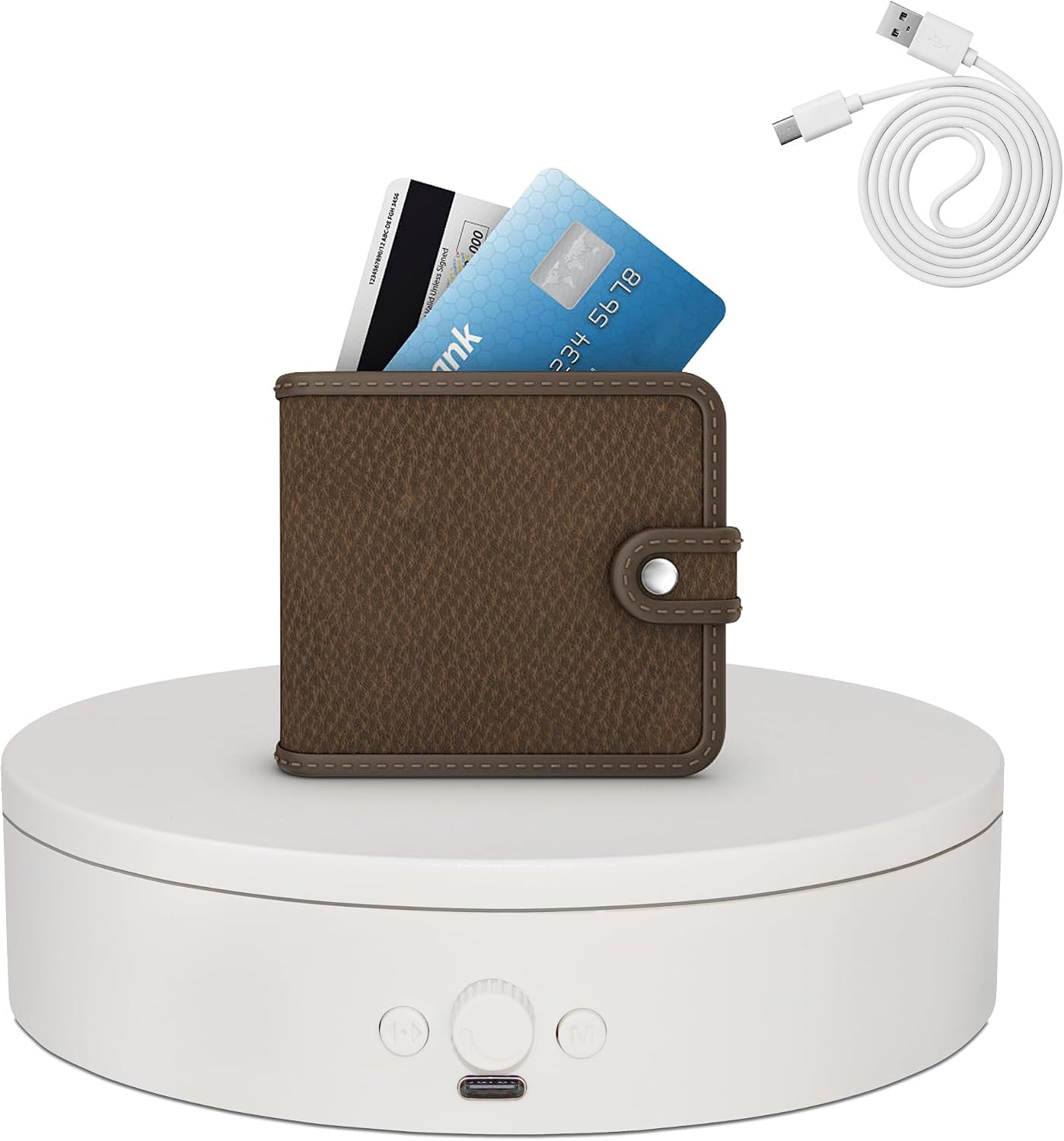 Rotating Display Stand with Type-C Power Cable, Motorized Turntable Adjustable