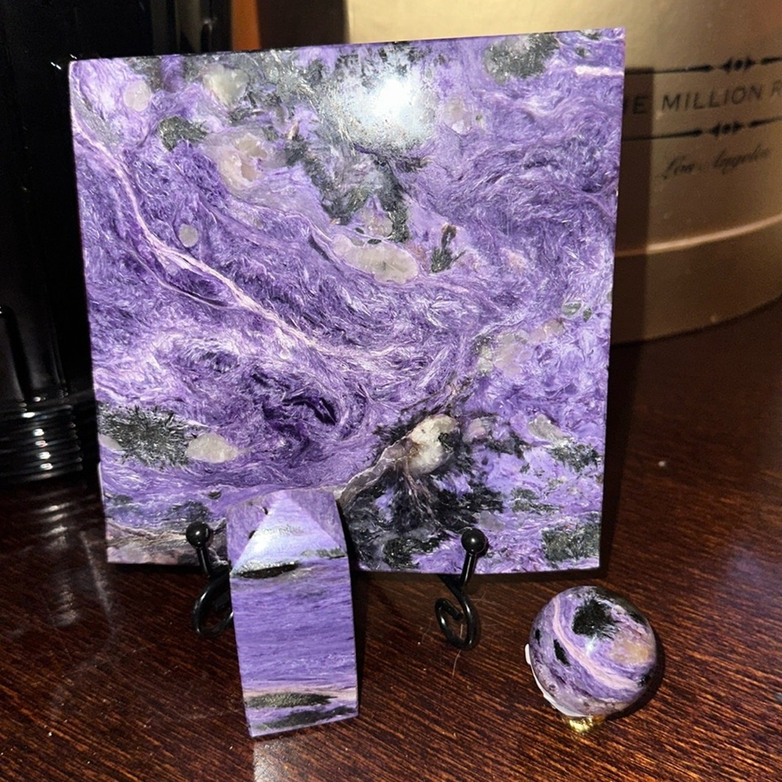 Charoite Set – Slab, Sphere, Tower – CHAROITESET-003