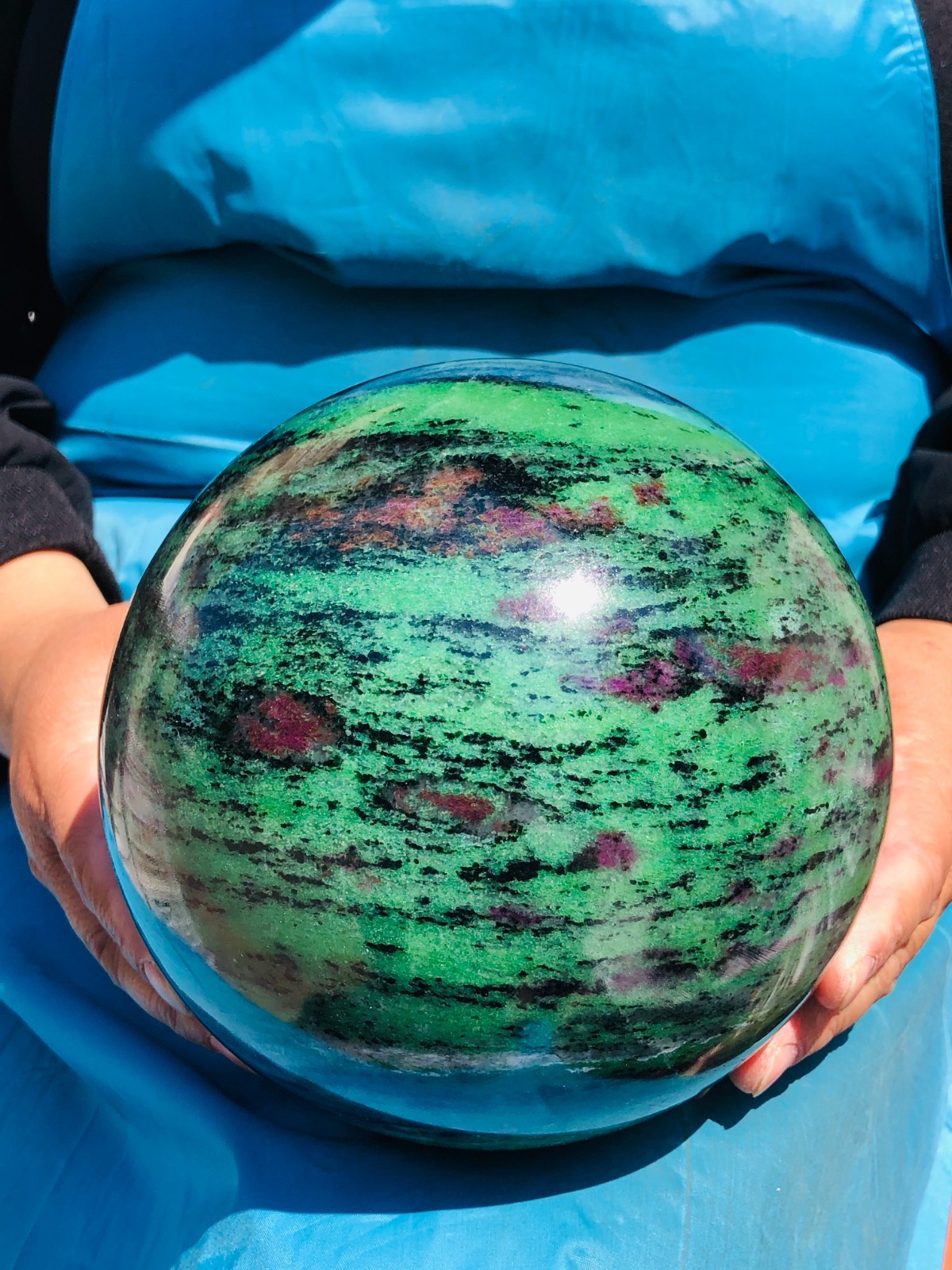 12.29 LB Large Natural Ruby Zoisite Sphere Crystal Healing Stone Specimen 5157