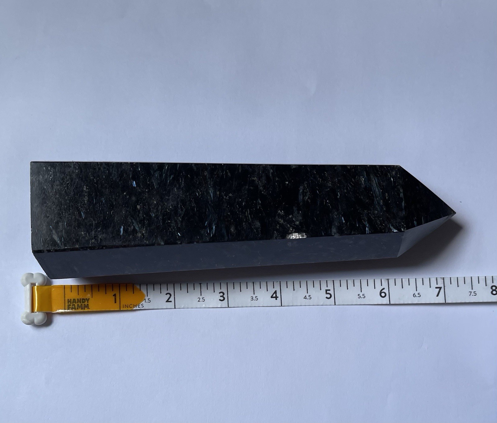 Large Arfvedsonite Crystal Obelisk 7 Inch Flashy Silver Blue Healing Stone Tower