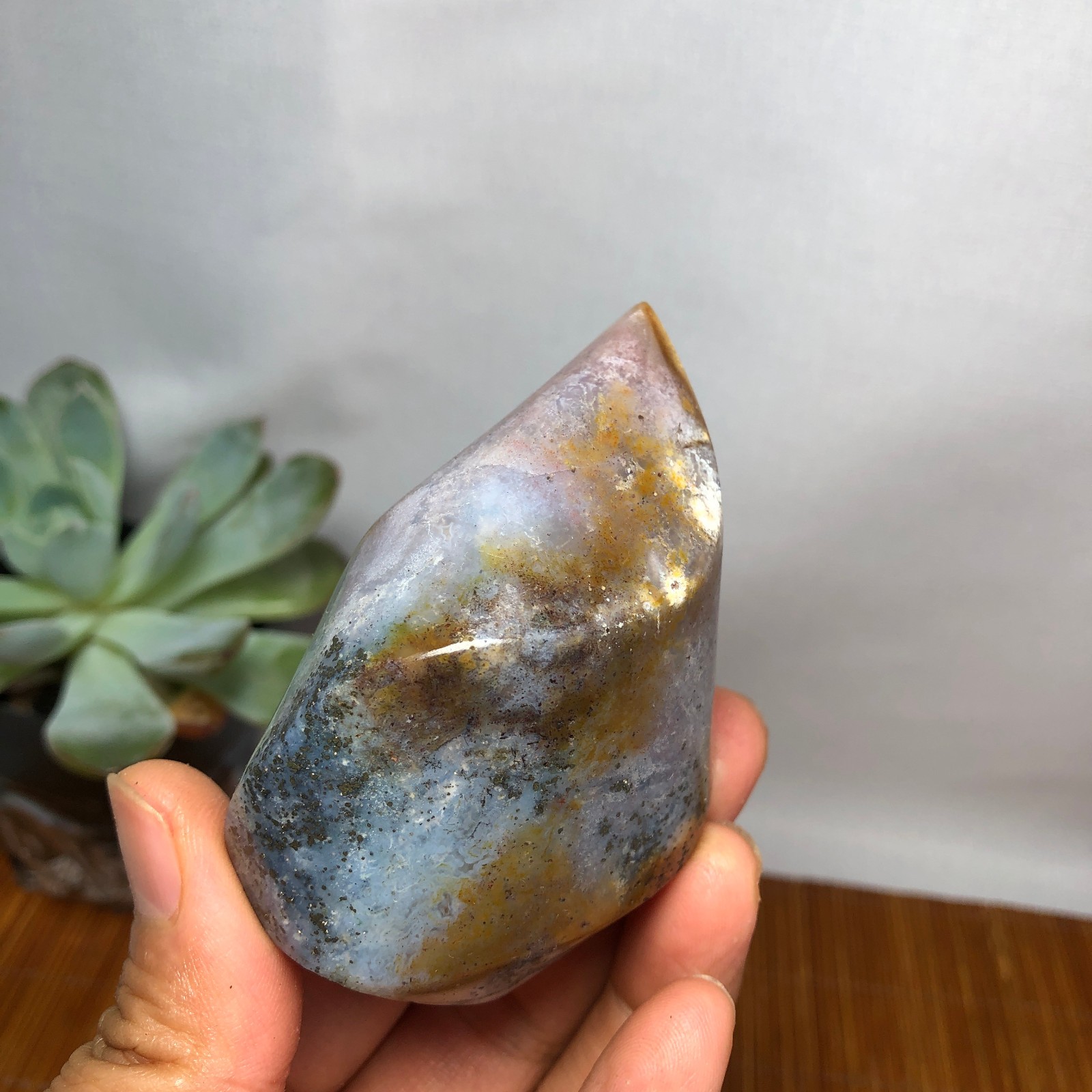 Natural Ocean Jasper torch Hand carve polish/rough Crystal free standing A7186