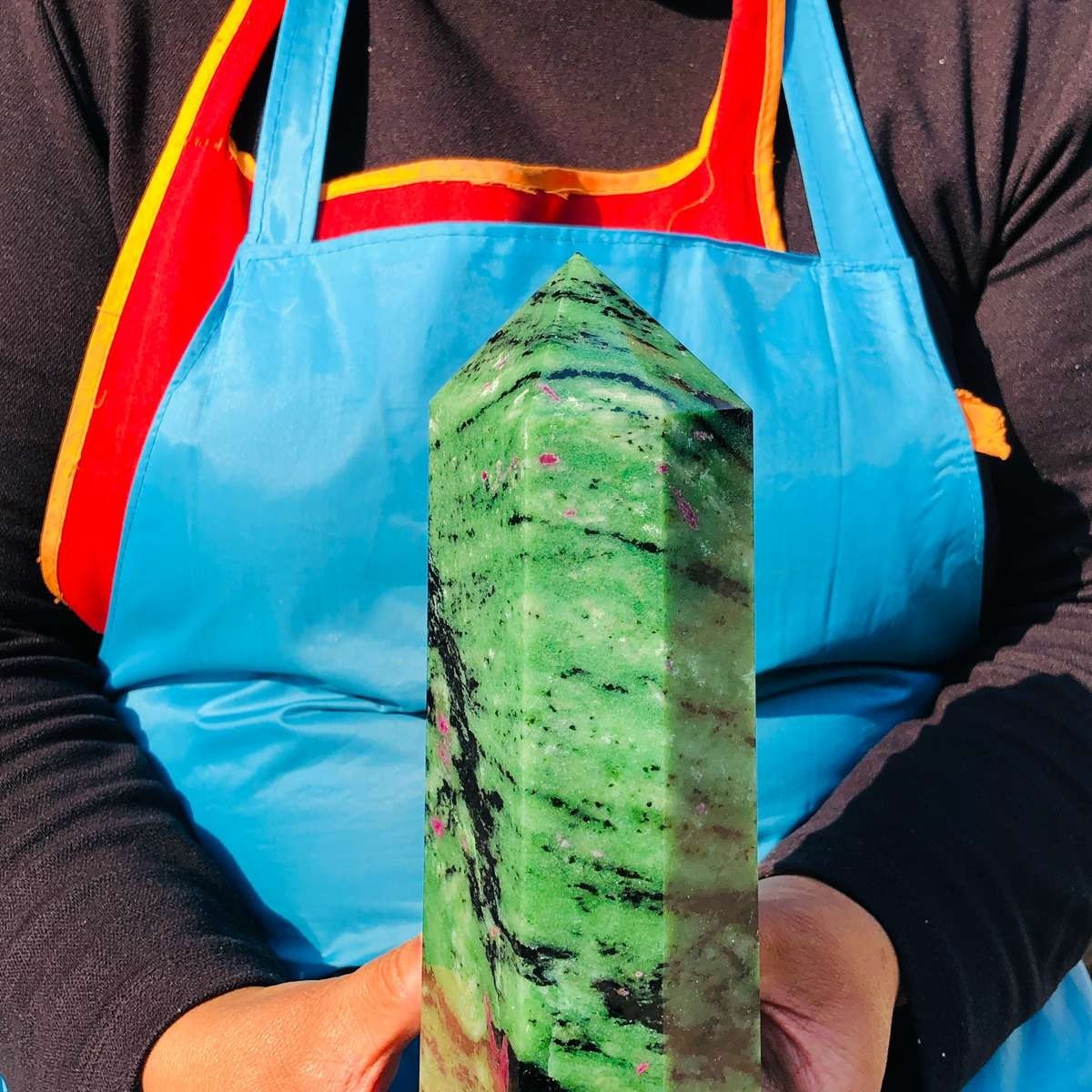 5.25LB Large Natural Red Green Treasure Obelisk Crystal Wand Point Healing