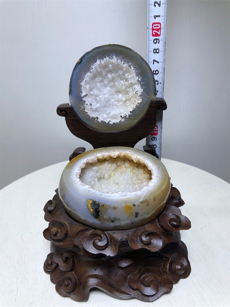 2.61LBNatural Agate Crystal Geode Quartz Bowl Wealth Spirit Energy Healing+Stand