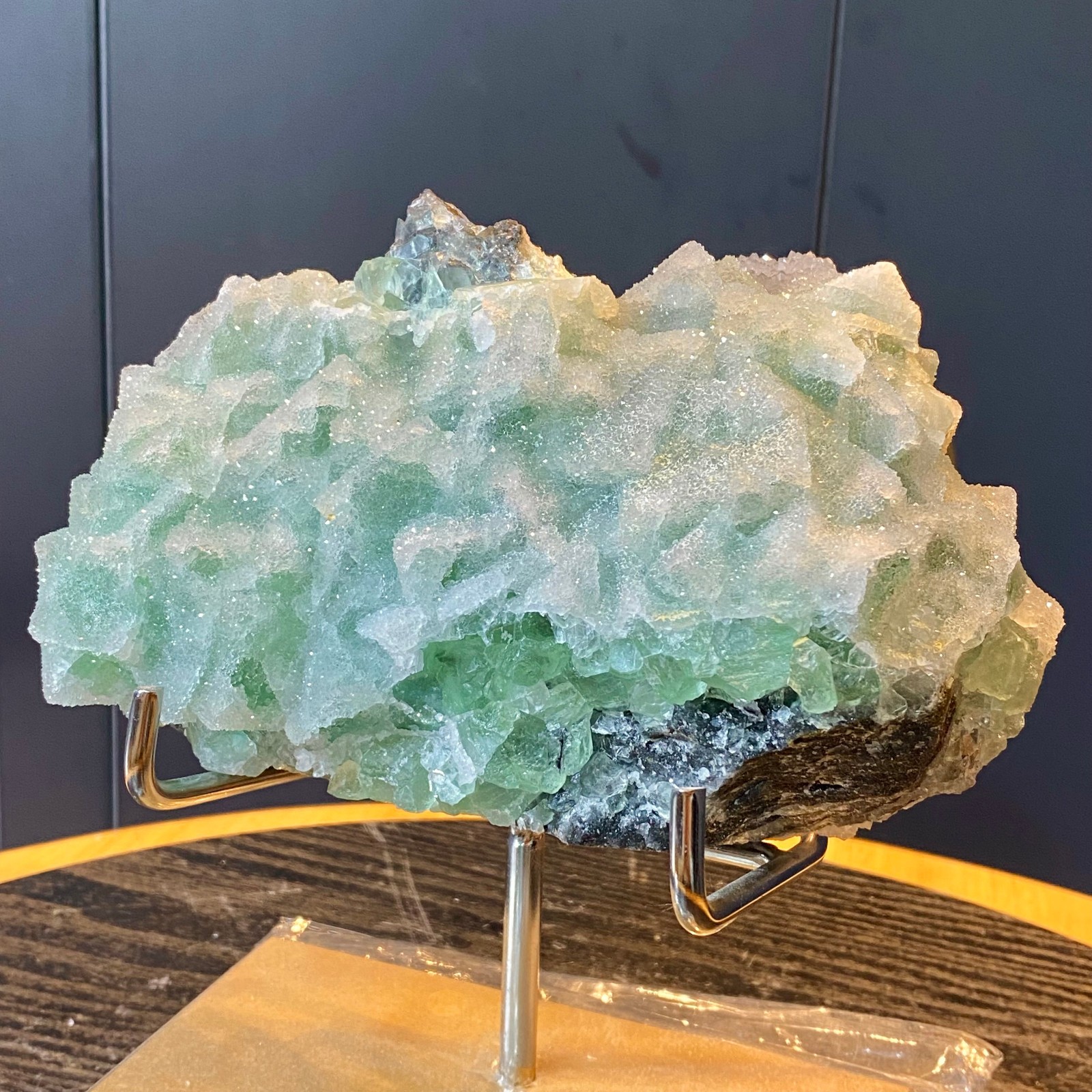 3.83LB Natural green cubic fluorite quartz crystal cluster mineral specimen