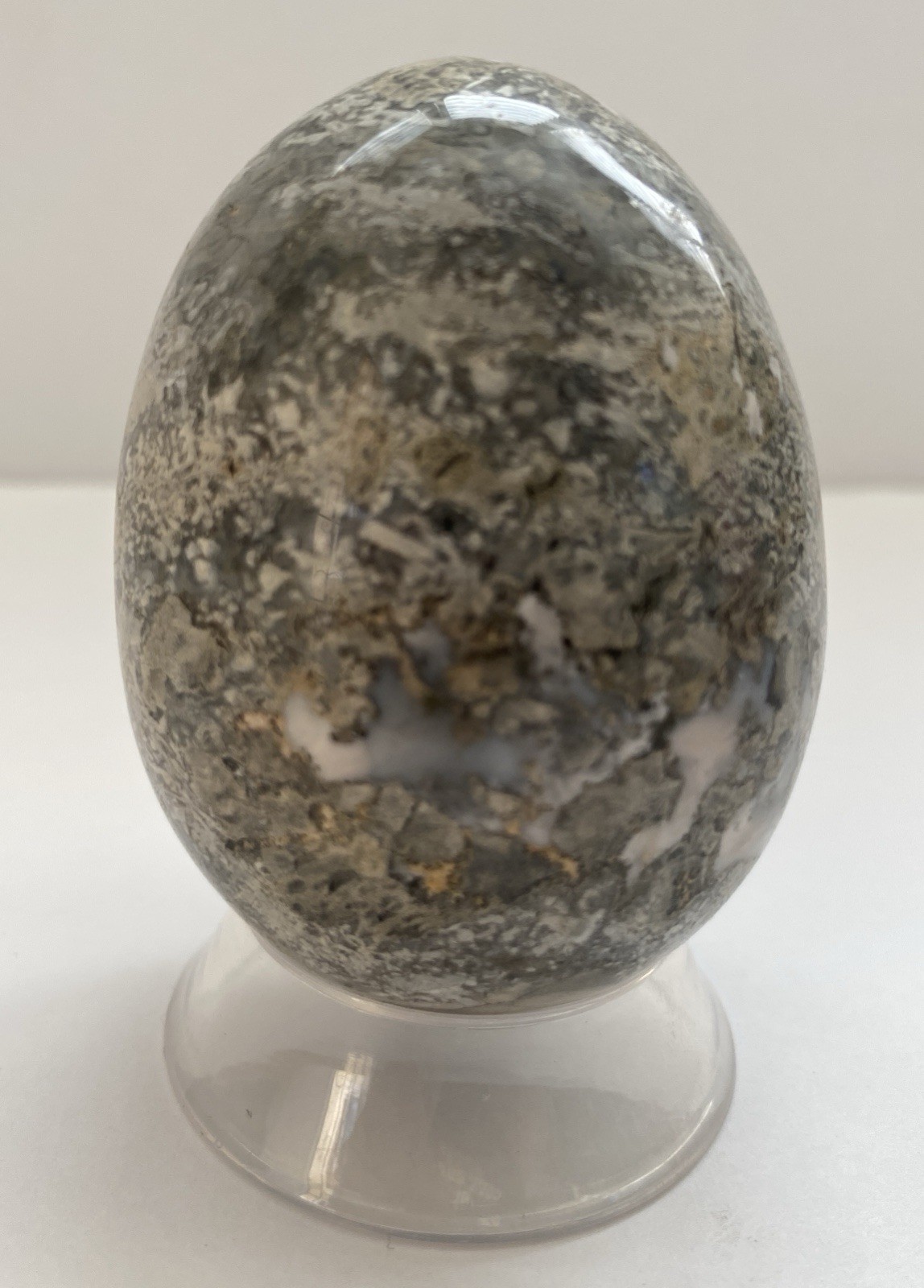 Natural Onyx Stone Egg With Stand Hand Polished Banded Agate Calcite Crystal