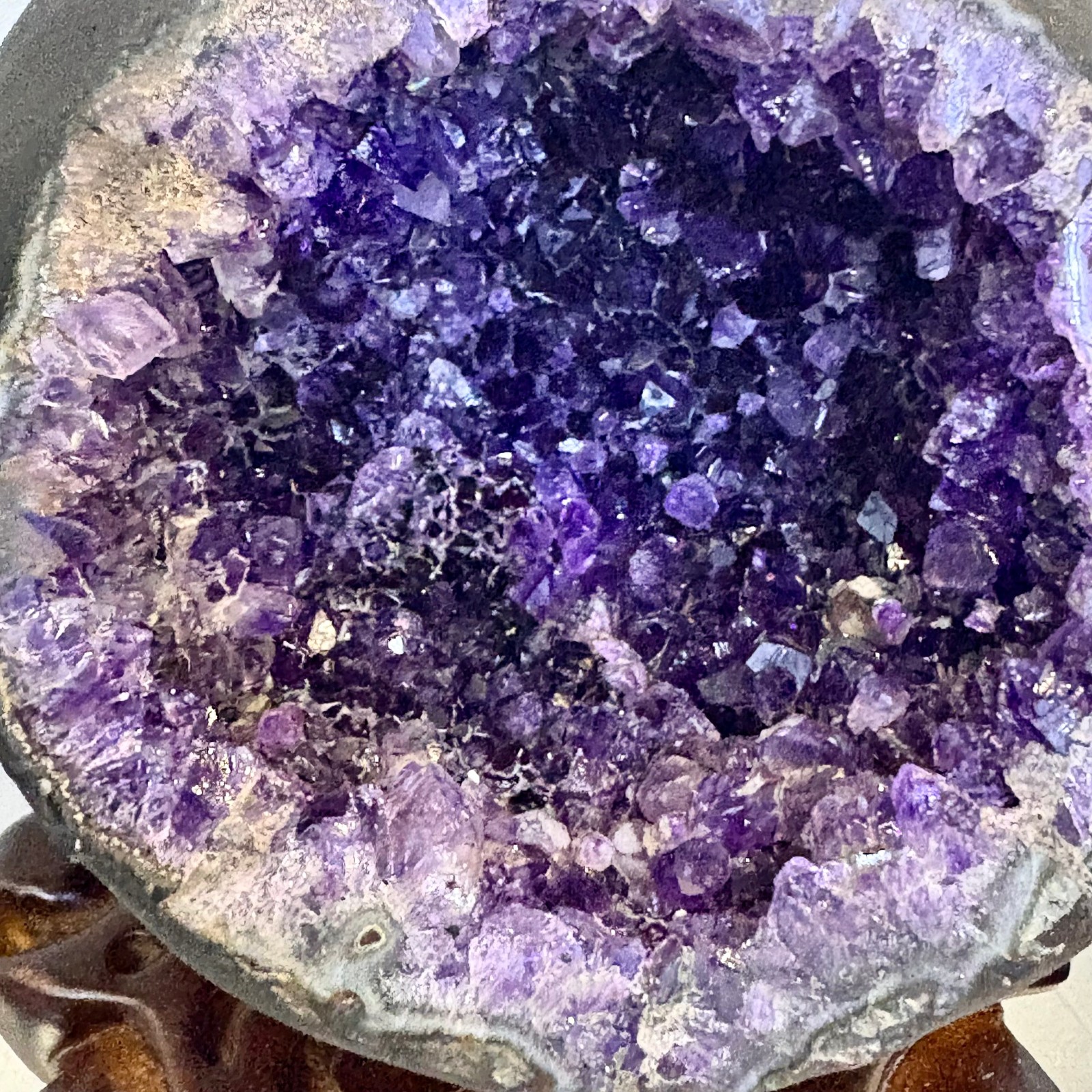 4.18LB Natural uruguay amethyst geode quartz money bag crystal +stand