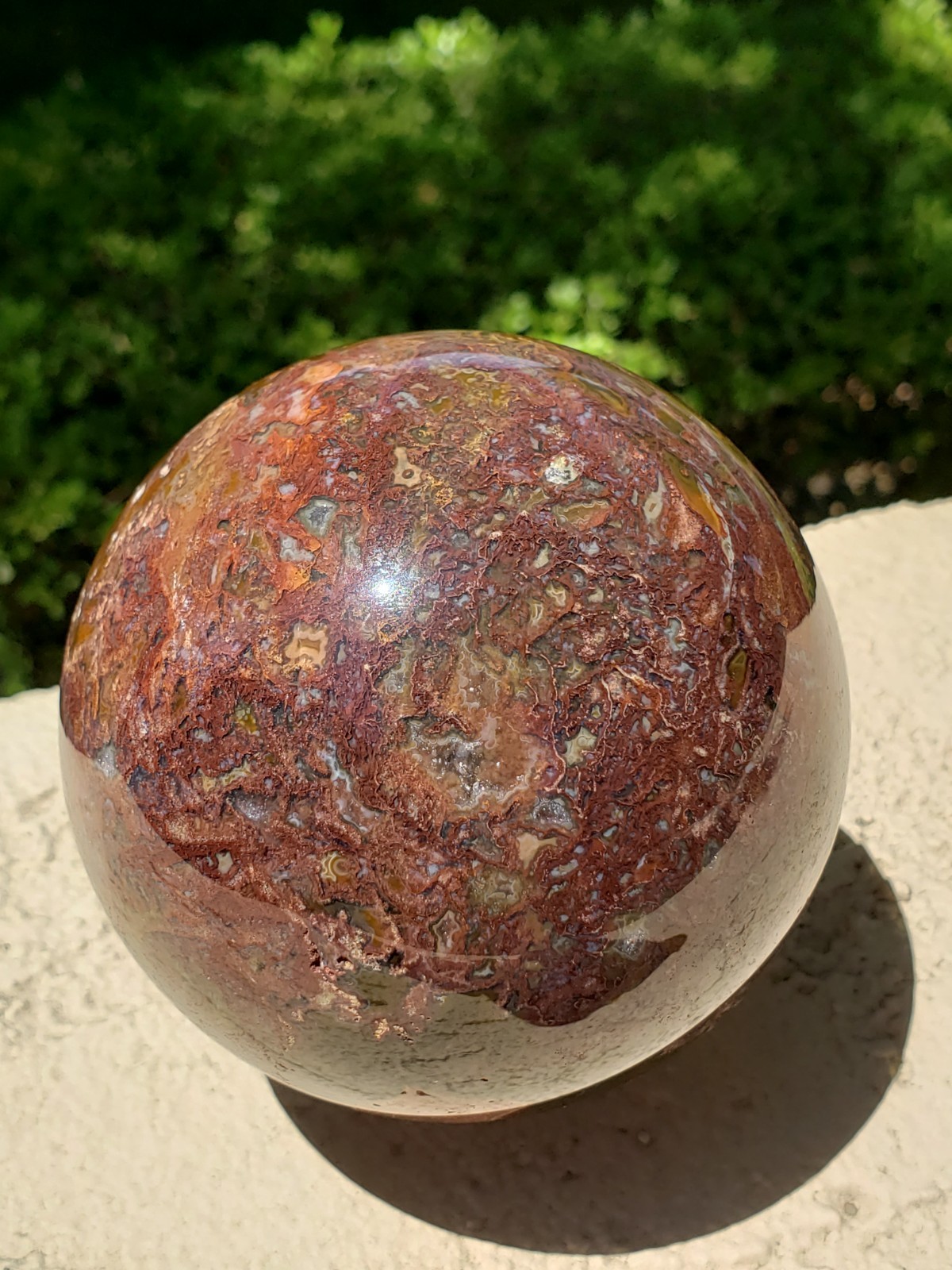 3.45″ Natural Red Moss Agate Quartz Crystal Mineral Sphere Ball Orb, 920g