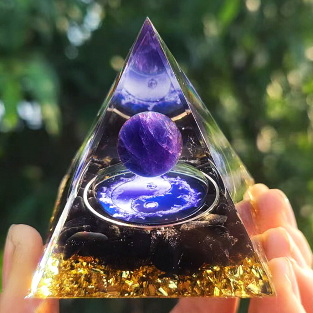Orgone Amethyst Stone Crystal Protection Pyramid & Quartz Energy Good Luck Charm