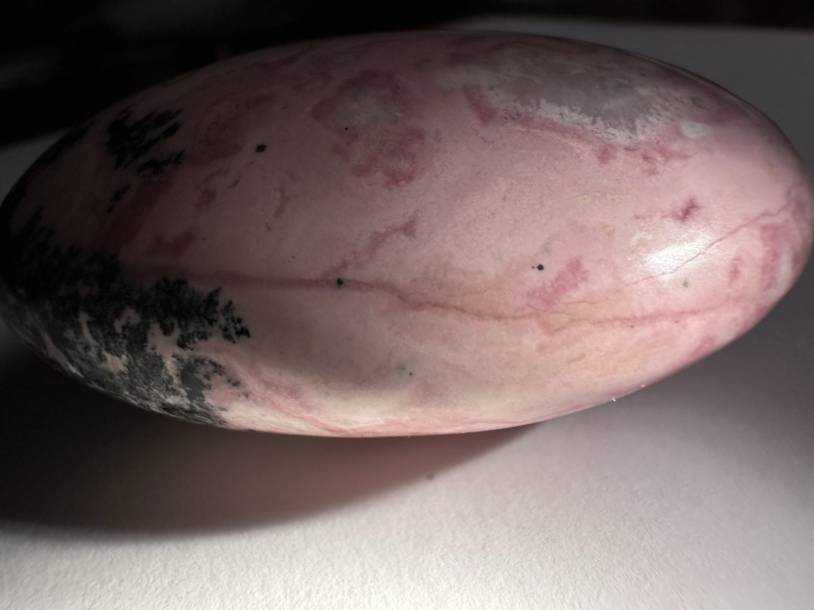 Polished Pink Rhodonite Palm Stone, Oval Egg Shape Mineral Specimen, 3 in