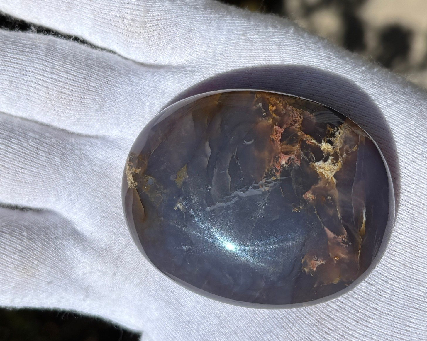 USA SALE LOT 2 “PURPLE” CHALCEDONY PALMSTONES PALM STONE STONES DARK BLUE GRAY