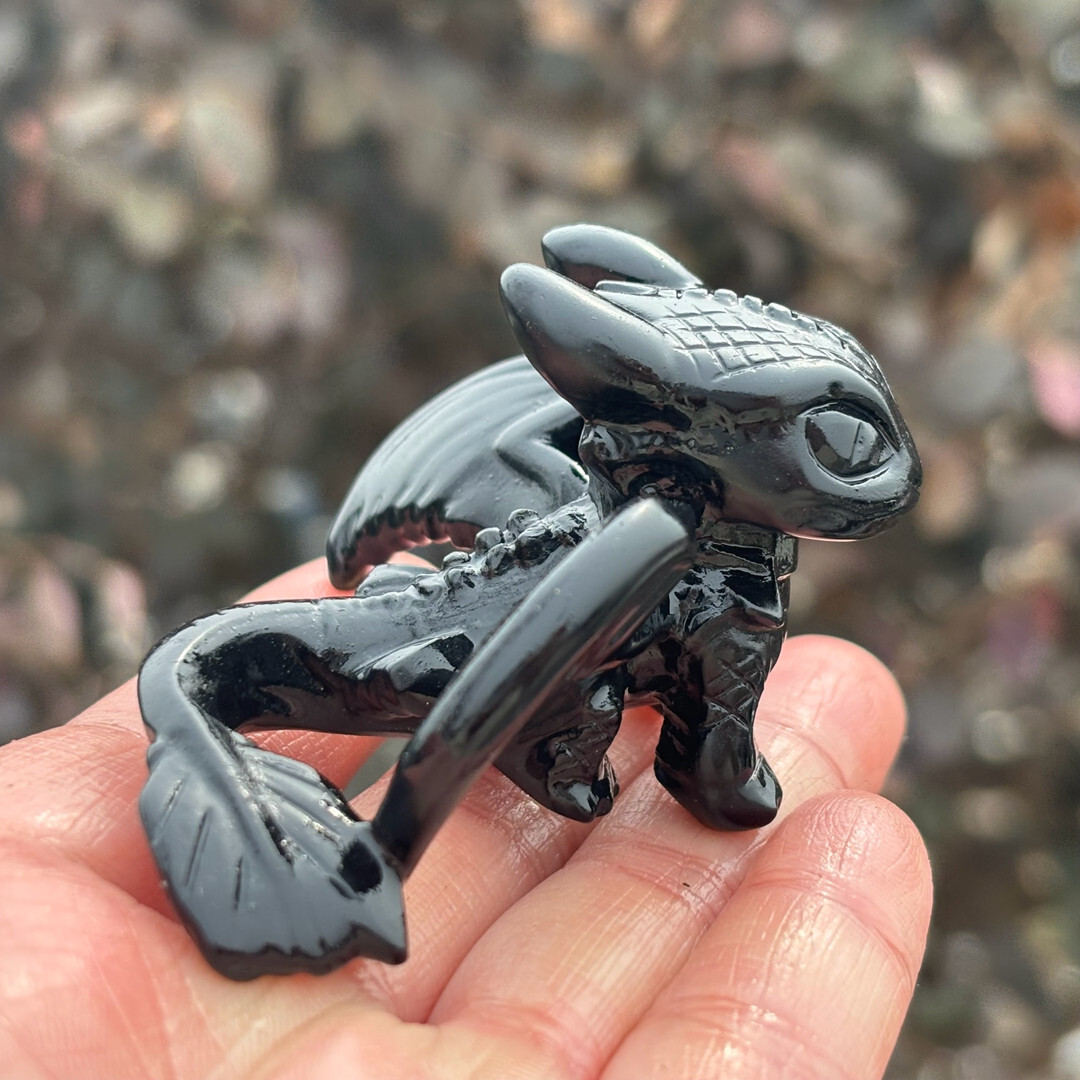 2.5″ Top Natural Obsidian Fly Dragon Skull Carved Quartz Crystal Skull Healing