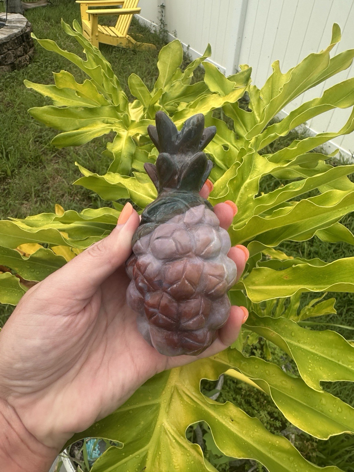 Carved Ocean Jasper Crystal Pineapple Carving Multicolor Crystal Stone Decor