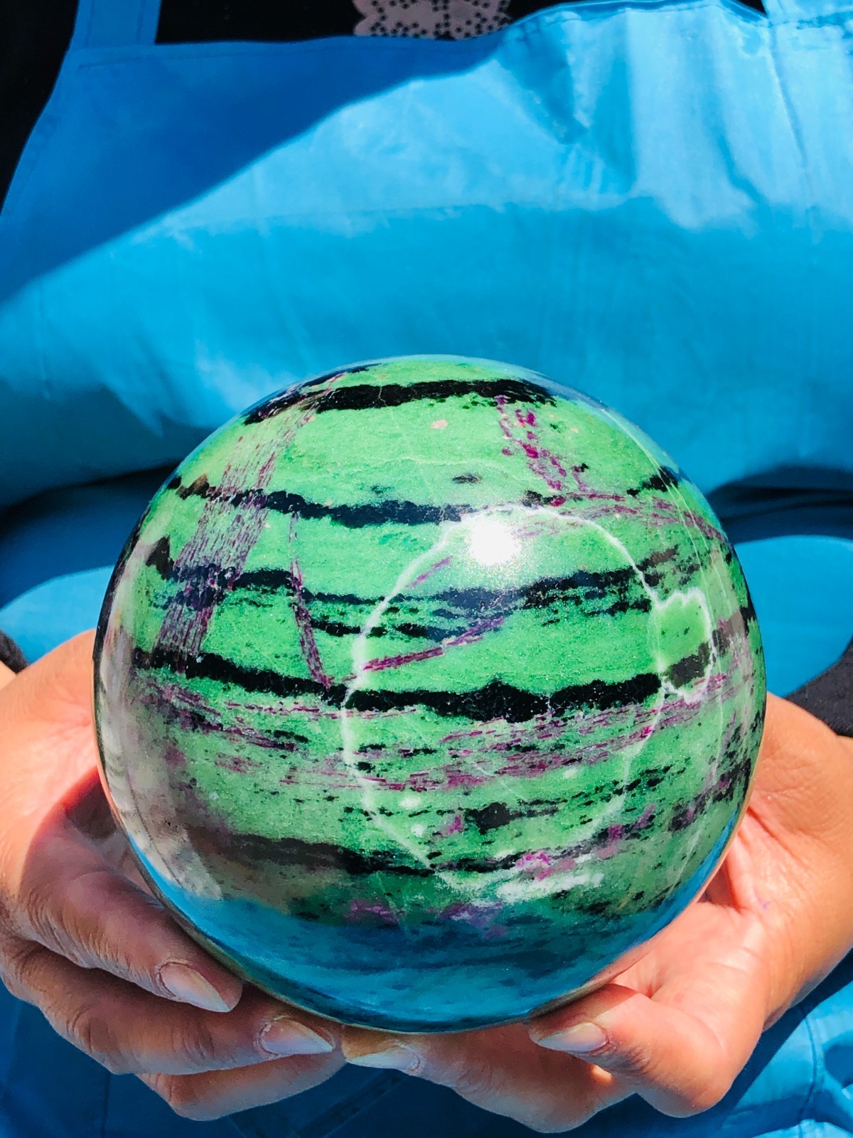 6.46 LB Large Natural Ruby Zoisite Sphere Crystal Healing Stone Specimen 5159