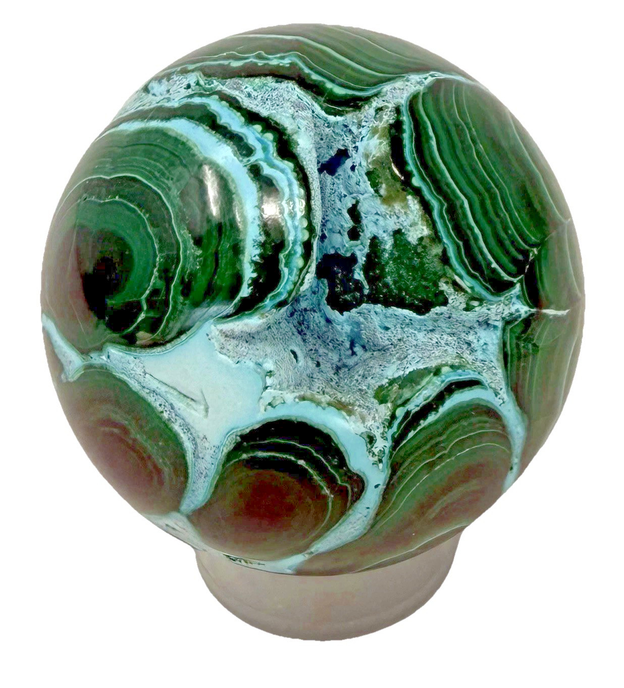Malachite & Christocola Crystal Sphere Druzies & Beautiful Banding & Patterns