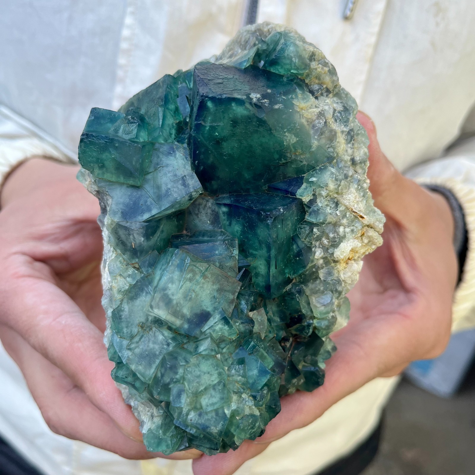 1.8LB Natural cubic green fluorite crystal cluster rough mineral specimen